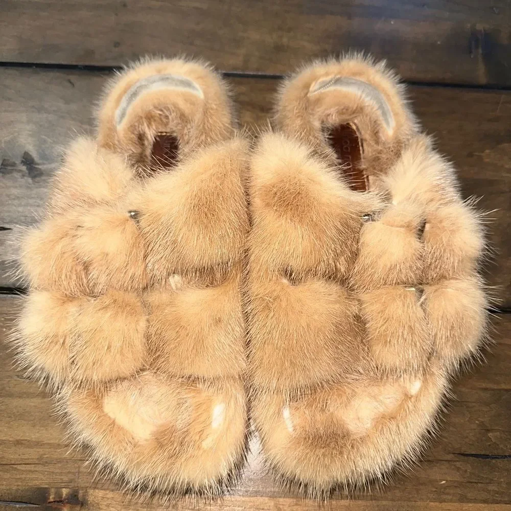 Linda Richards 100% Mink Cream Slides - Picture 2 of 7